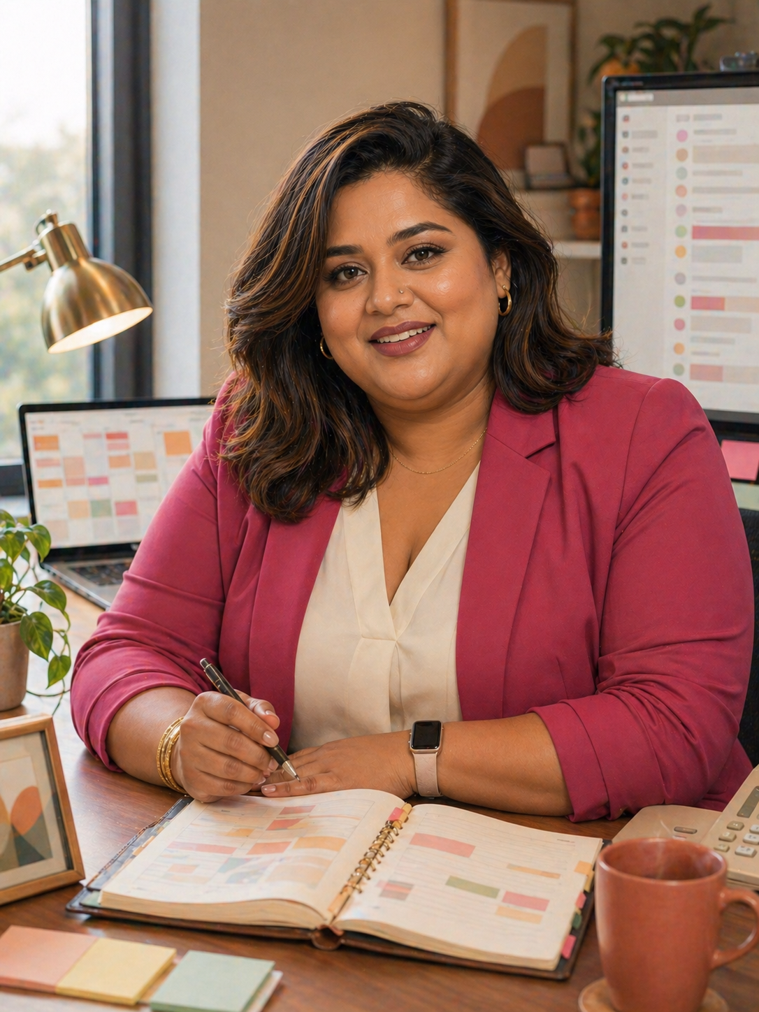 Portrait of Priya, a warm and capable executive assistant